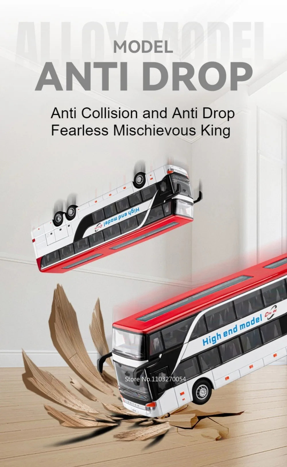 Business Single Decker Bus Alloy Models Doors Opened with Sound Light Pull Back Bus