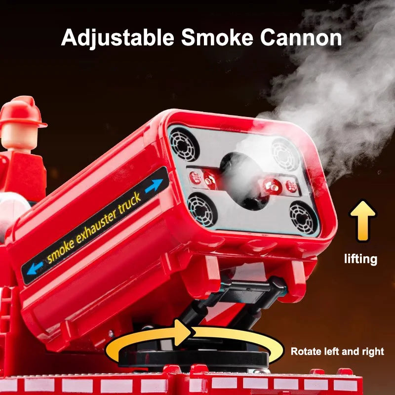 New Smoke Exhaust Fire Truck Die-cast Light Music Alloy Fire Truck Model