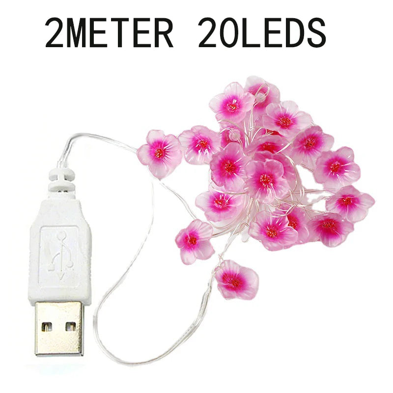 Cherry Blossom String Light Garland Artificial Flower for Christmas Wedding Party Bedroom Decoration