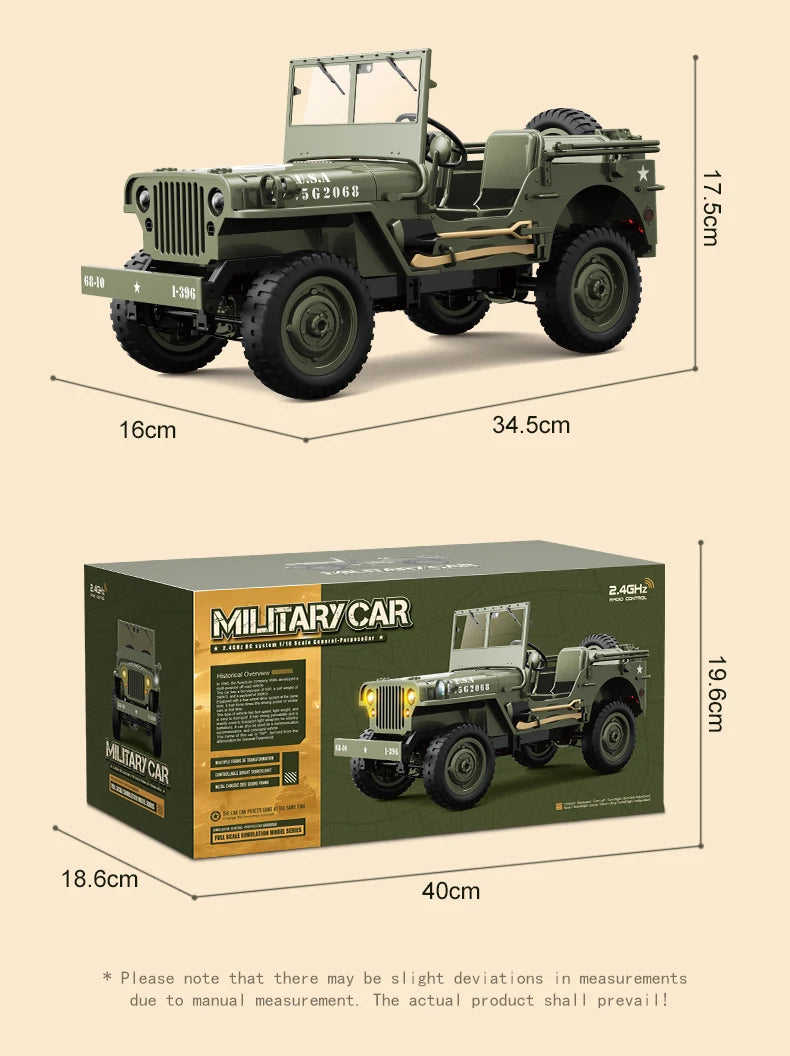 JJRC C8815 RC Car 1941 JEEP WILLYS 2.4G 4WD RTR Military Truck Off-Road Vehicle