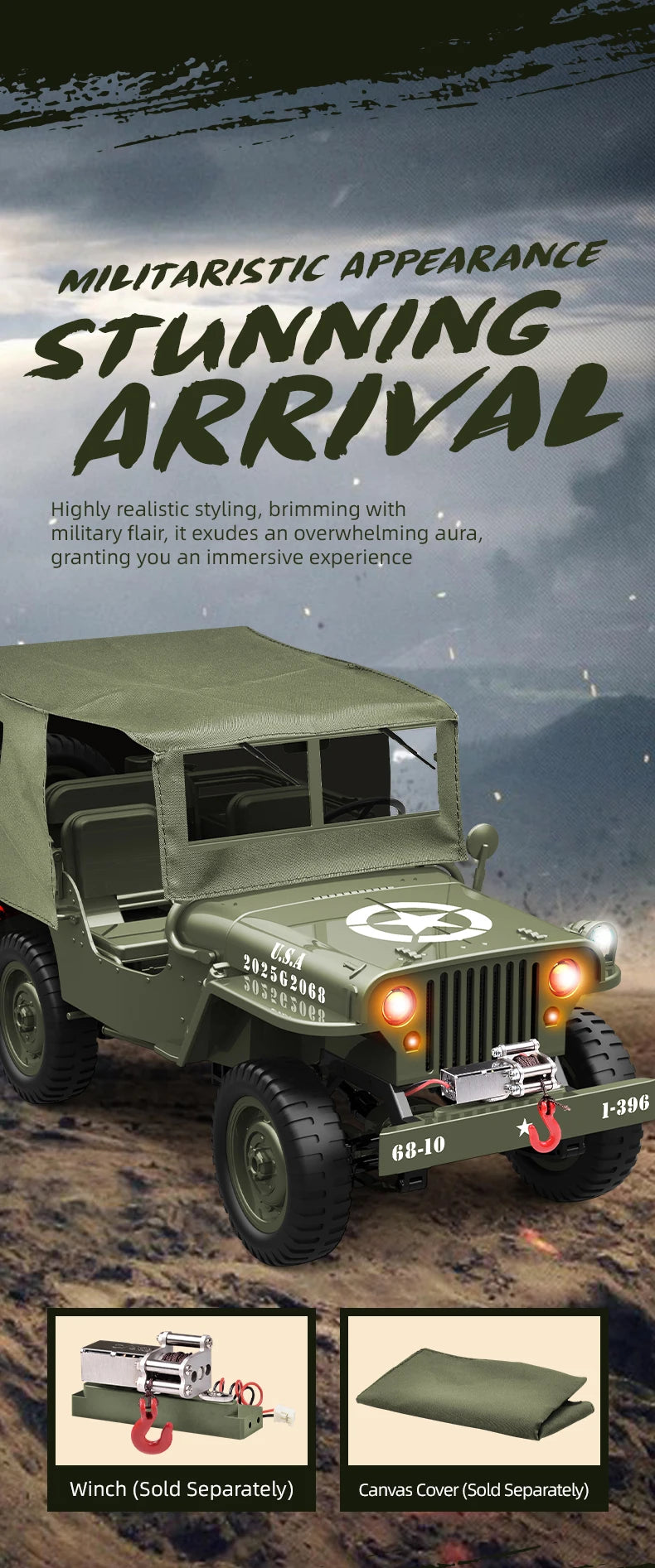 JJRC C8815 RC Car 1941 JEEP WILLYS 2.4G 4WD RTR Military Truck Off-Road Vehicle