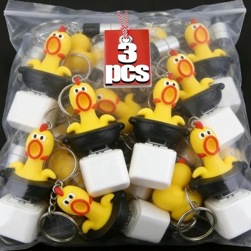 2PCS Funny Screaming Chicken Keychain Sound Light Press Button