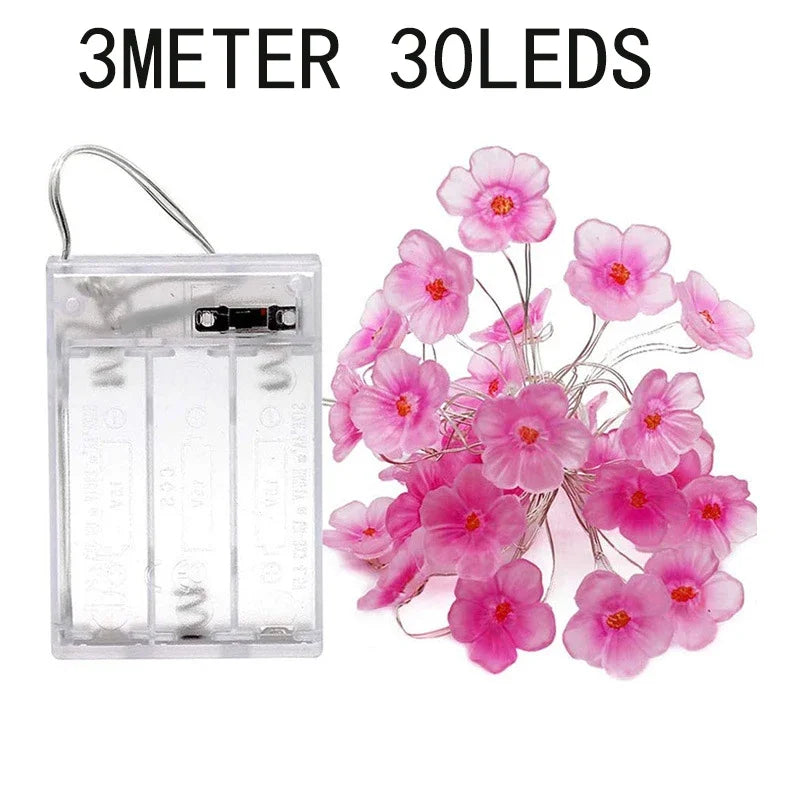 Cherry Blossom String Light Garland Artificial Flower for Christmas Wedding Party Bedroom Decoration