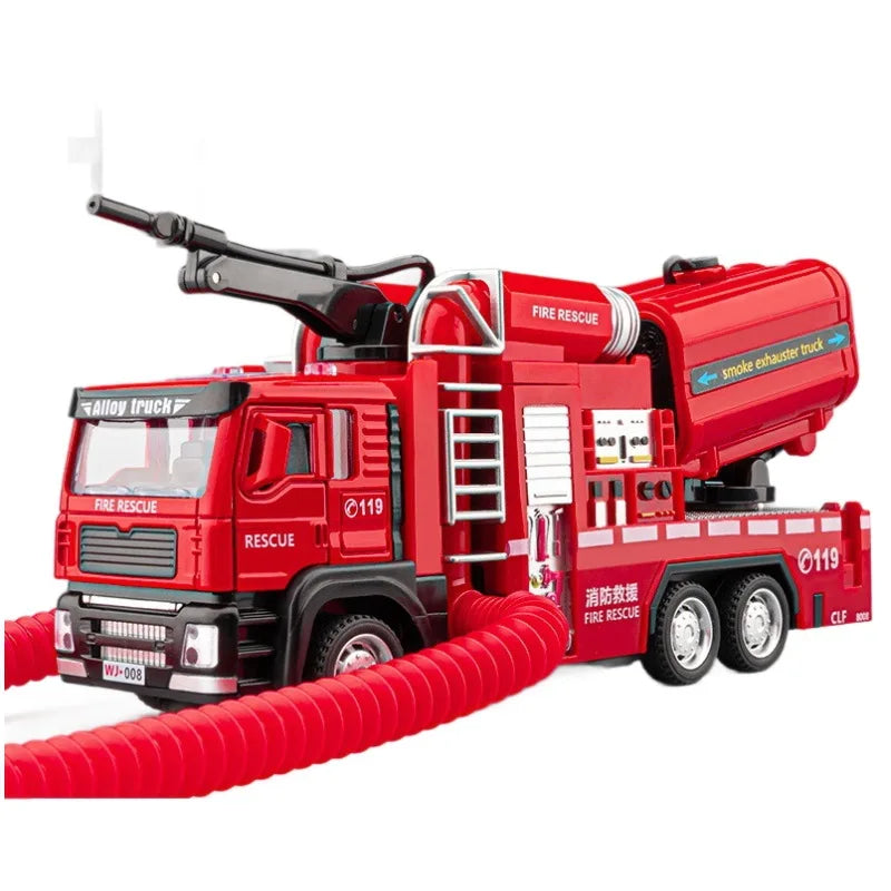 New Smoke Exhaust Fire Truck Die-cast Light Music Alloy Fire Truck Model