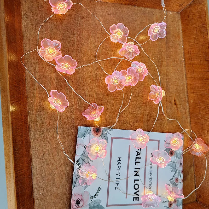 Cherry Blossom String Light Garland Artificial Flower for Christmas Wedding Party Bedroom Decoration