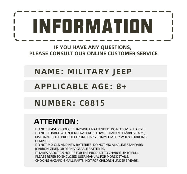 JJRC C8815 RC Car 1941 JEEP WILLYS 2.4G 4WD RTR Military Truck Off-Road Vehicle