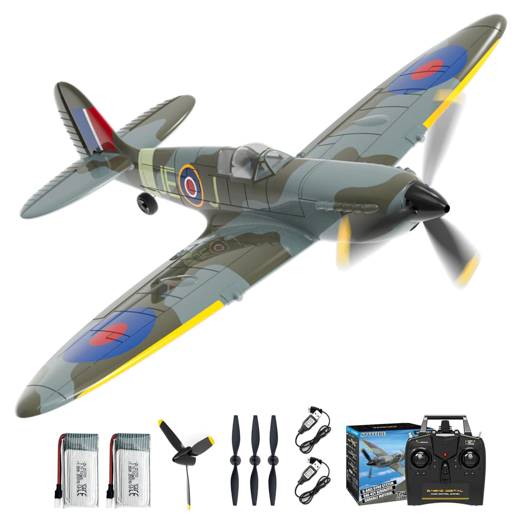 VOLANTEXRC Spitfire RC Plane - 4CH with Gyro, 3 Modes, 2 Batteries, 656ft Range