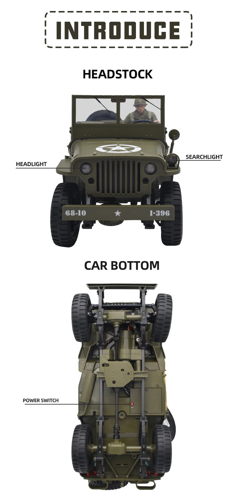 JJRC C8815 RC Car 1941 JEEP WILLYS 2.4G 4WD RTR Military Truck Off-Road Vehicle