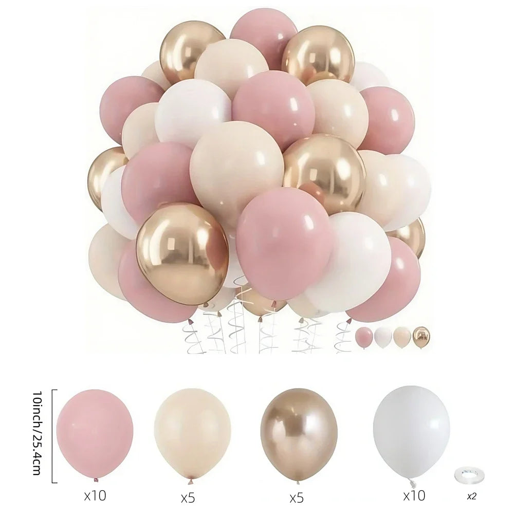 32/52/62pcs Macaron Pink Retro Sand White Champagne Golden Balloons Set For Birthday,Party,Wedding