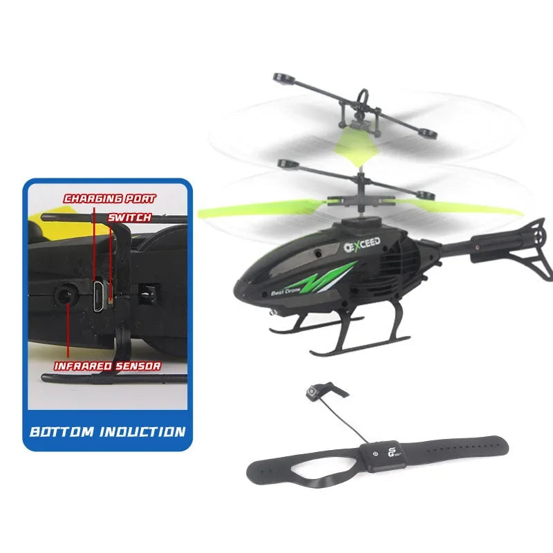 Helicopter with Lighting Rechargeable Mini RC Drone | Watch Wrist Hand Controlled Induction Aircraft Impact Resistant