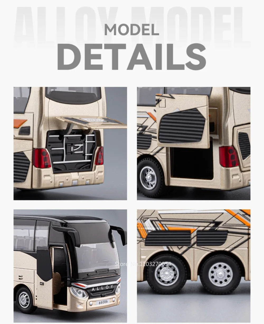 Business Single Decker Bus Alloy Models Doors Opened with Sound Light Pull Back Bus