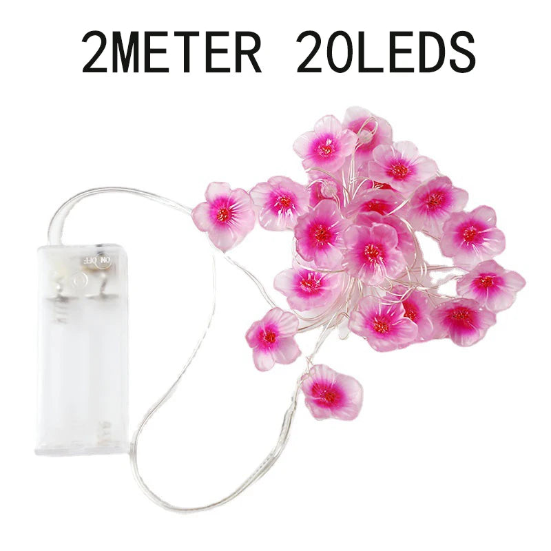 Cherry Blossom String Light Garland Artificial Flower for Christmas Wedding Party Bedroom Decoration