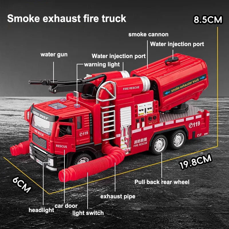 New Smoke Exhaust Fire Truck Die-cast Light Music Alloy Fire Truck Model