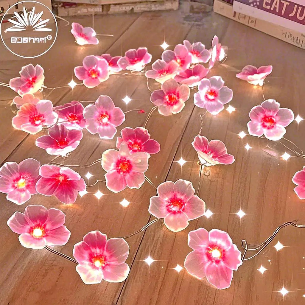 Cherry Blossom String Light Garland Artificial Flower for Christmas Wedding Party Bedroom Decoration