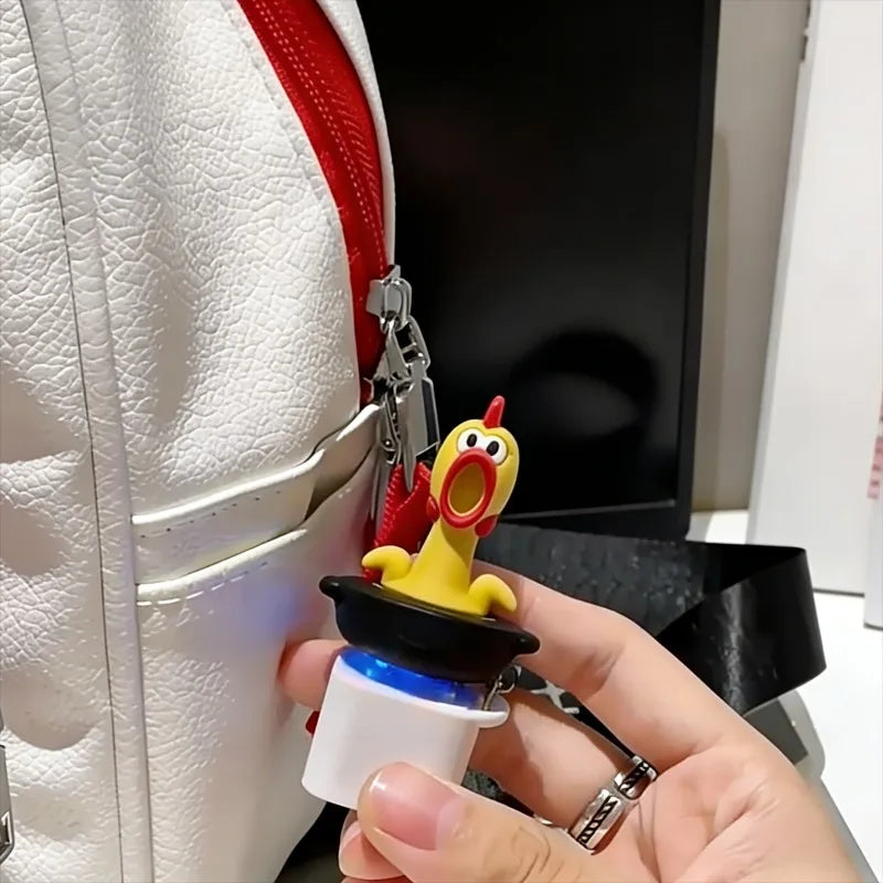 2PCS Funny Screaming Chicken Keychain Sound Light Press Button
