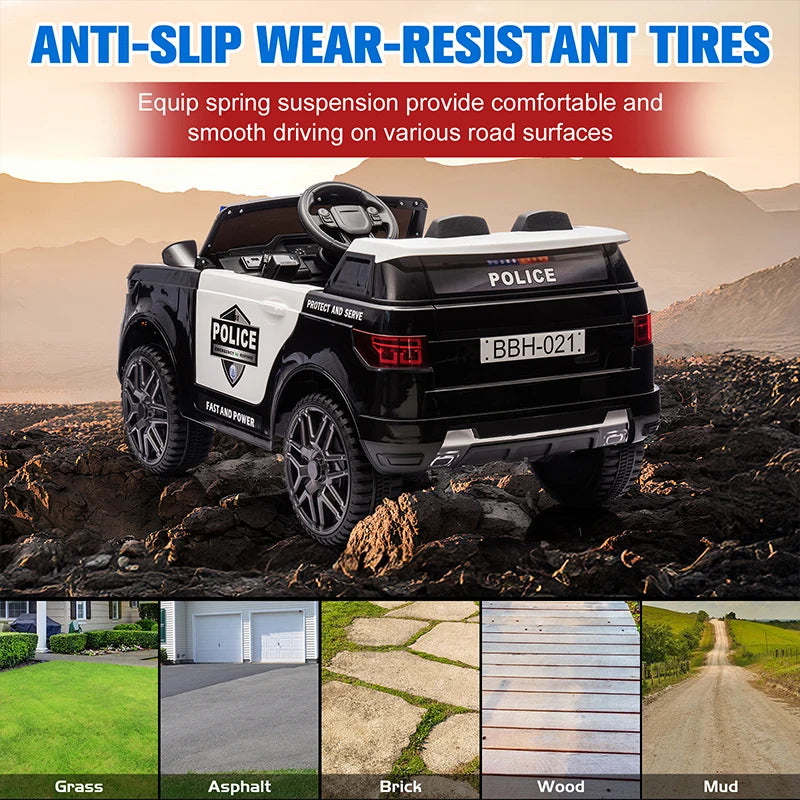 Kids Ride On Police Car 12V Battery Powered Electric Vehicle Power Wheel Ride