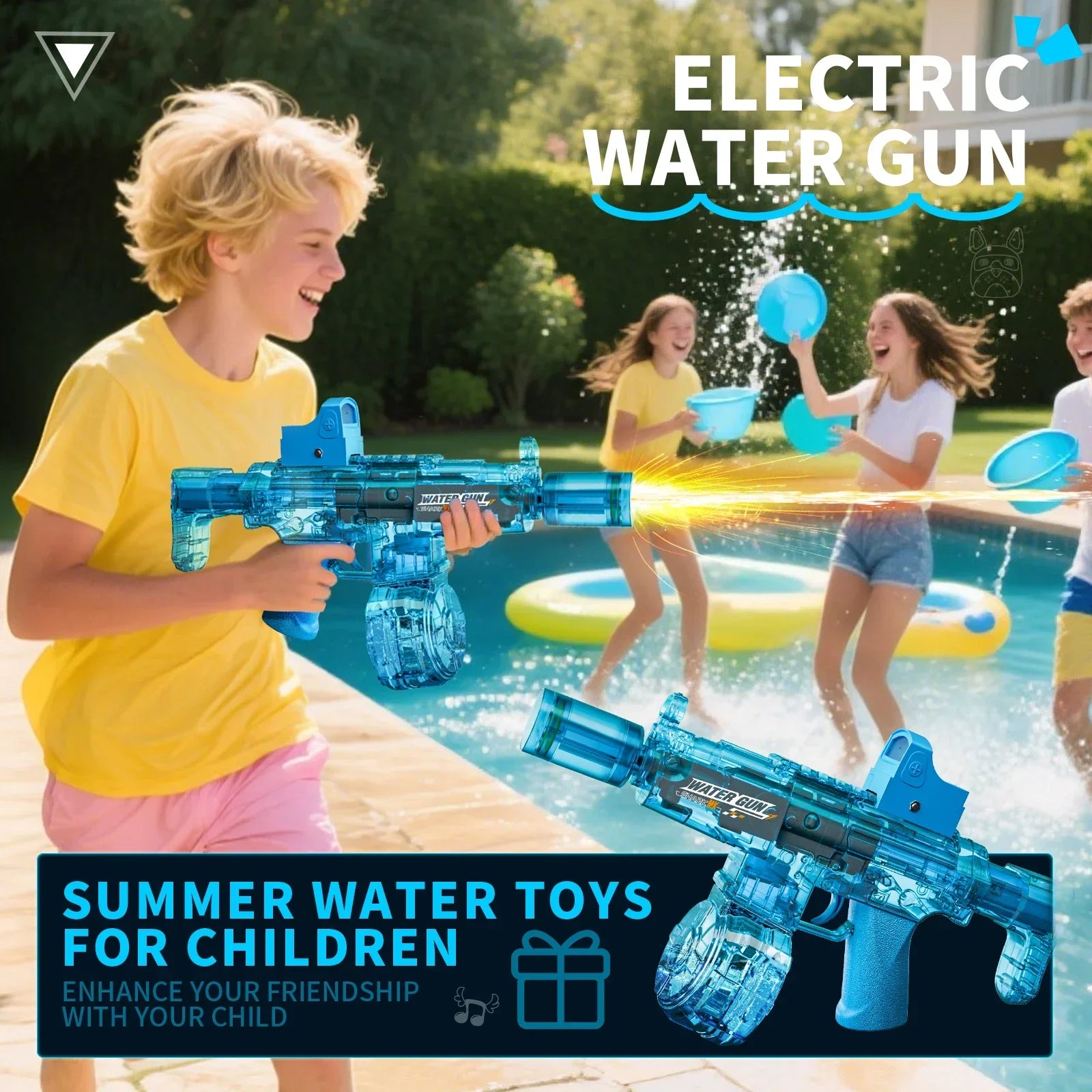 Simulated Firing and Recoil Electric Water Gun Toys Children Automatic Sensor Lights Water Pistol Kids Toy