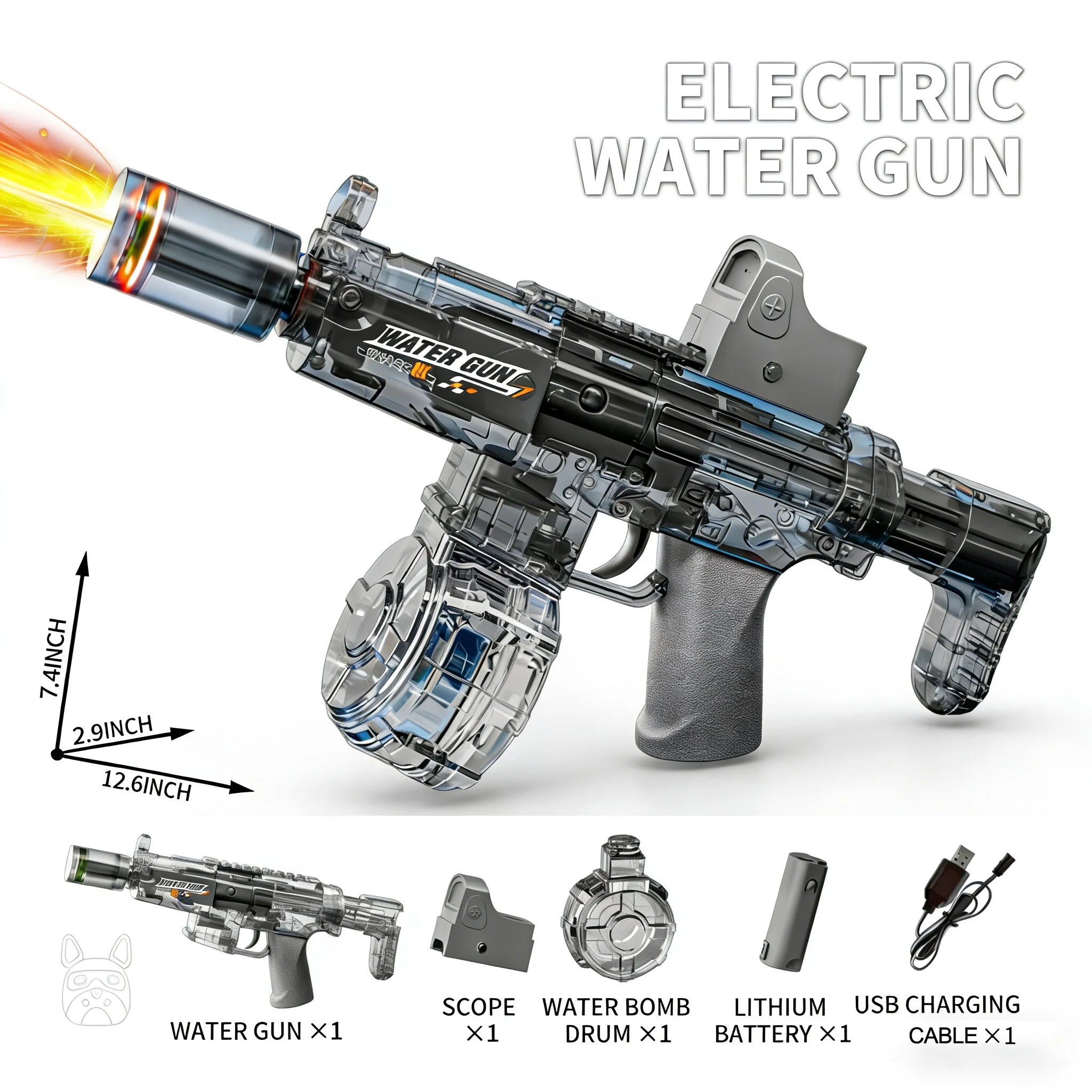 Simulated Firing and Recoil Electric Water Gun Toys Children Automatic Sensor Lights Water Pistol Kids Toy
