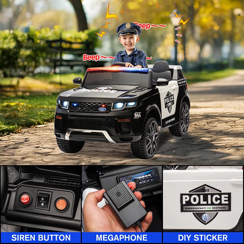 Kids Ride On Police Car 12V Battery Powered Electric Vehicle Power Wheel Ride
