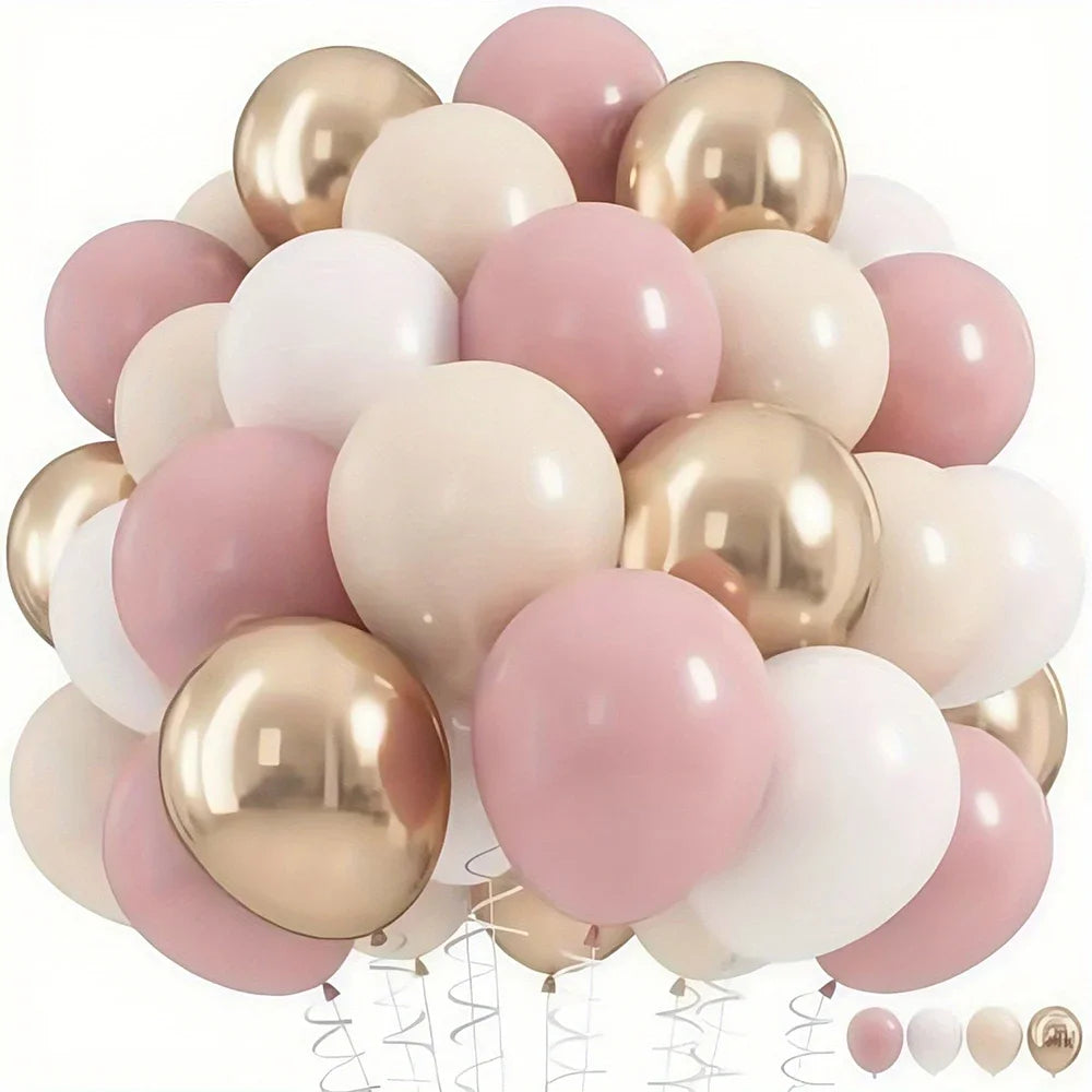 32/52/62pcs Macaron Pink Retro Sand White Champagne Golden Balloons Set For Birthday,Party,Wedding