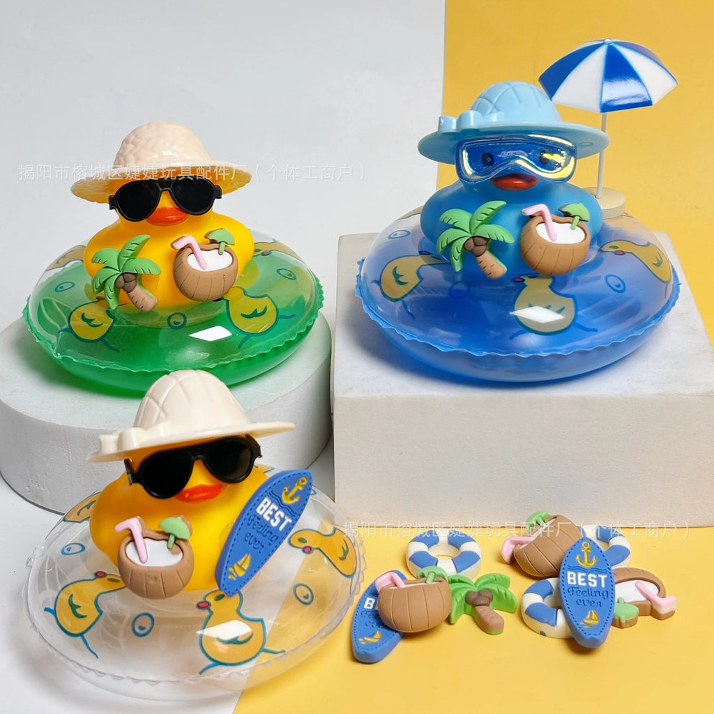 Cool Summer Duck Car Dashboard Decor, Rubber Duck with Swim Ring & Sunglasses