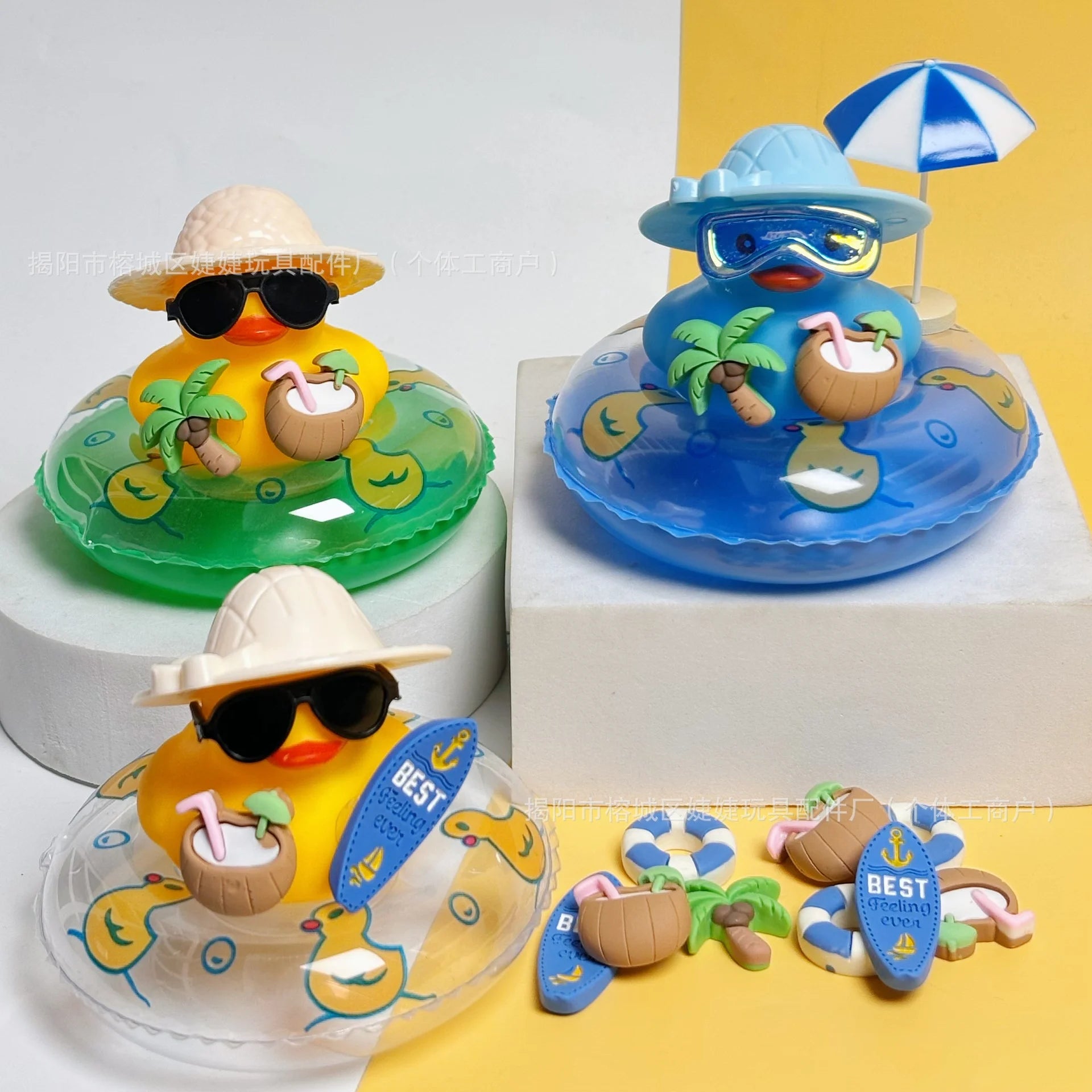 Cool Summer Duck Car Dashboard Decor, Rubber Duck with Swim Ring & Sunglasses