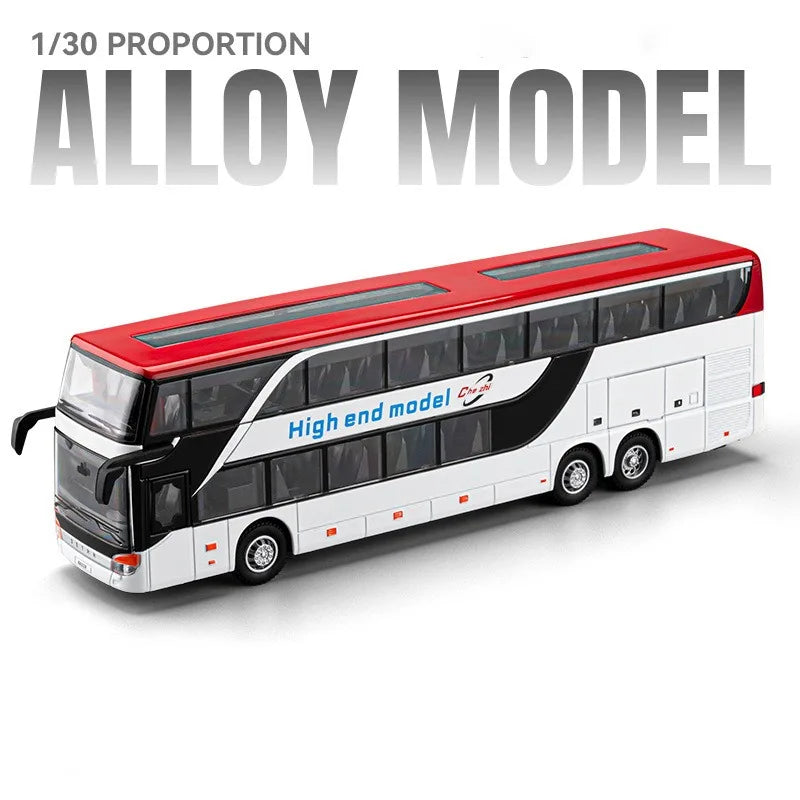 Business Single Decker Bus Alloy Models Doors Opened with Sound Light Pull Back Bus