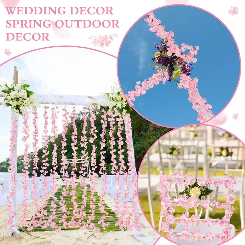 1-10PCS 180m Artificial Cherry Blossom Garland Fake Flower Vine Wall Decoration Wedding Party