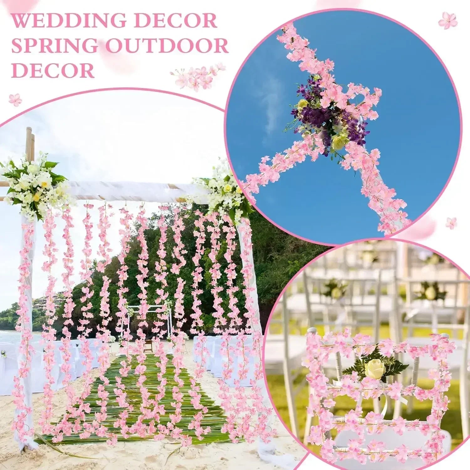 1-10PCS 180m Artificial Cherry Blossom Garland Fake Flower Vine Wall Decoration Wedding Party