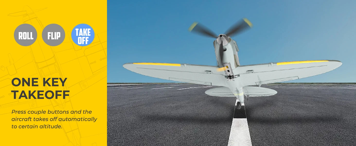 VOLANTEXRC Spitfire RC Plane - 4CH with Gyro, 3 Modes, 2 Batteries, 656ft Range
