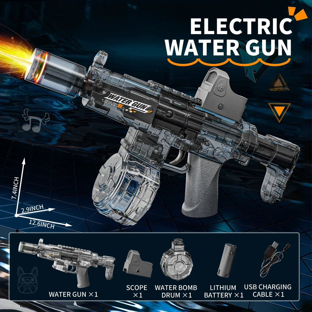 Simulated Firing and Recoil Electric Water Gun Toys Children Automatic Sensor Lights Water Pistol Kids Toy