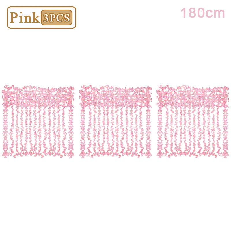 1-10PCS 180m Artificial Cherry Blossom Garland Fake Flower Vine Wall Decoration Wedding Party