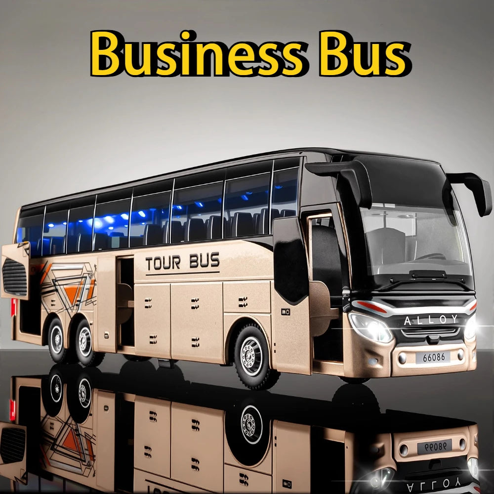 Business Single Decker Bus Alloy Models Doors Opened with Sound Light Pull Back Bus
