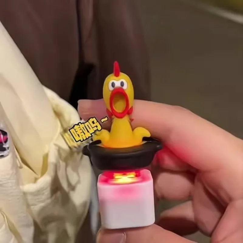 2PCS Funny Screaming Chicken Keychain Sound Light Press Button