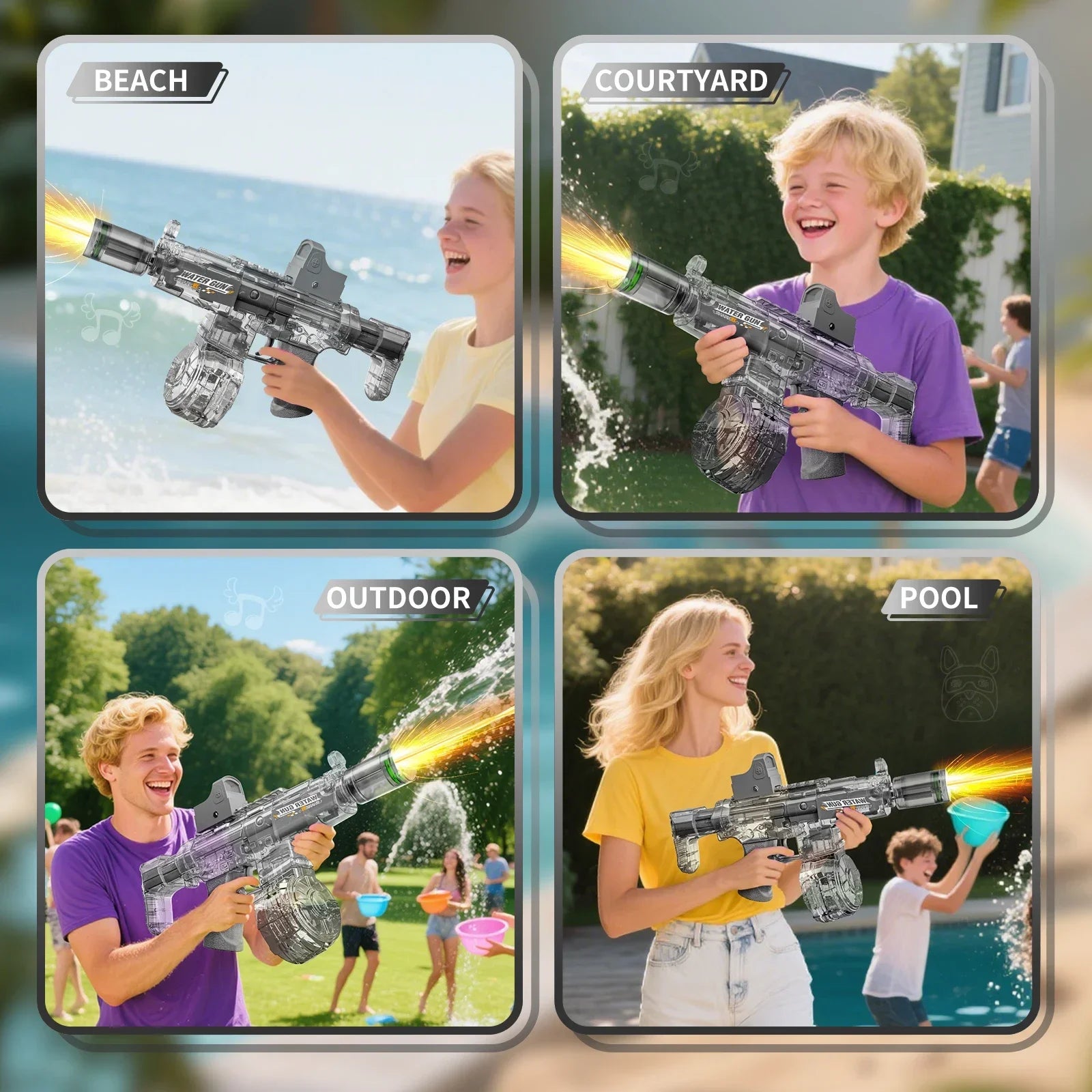Simulated Firing and Recoil Electric Water Gun Toys Children Automatic Sensor Lights Water Pistol Kids Toy
