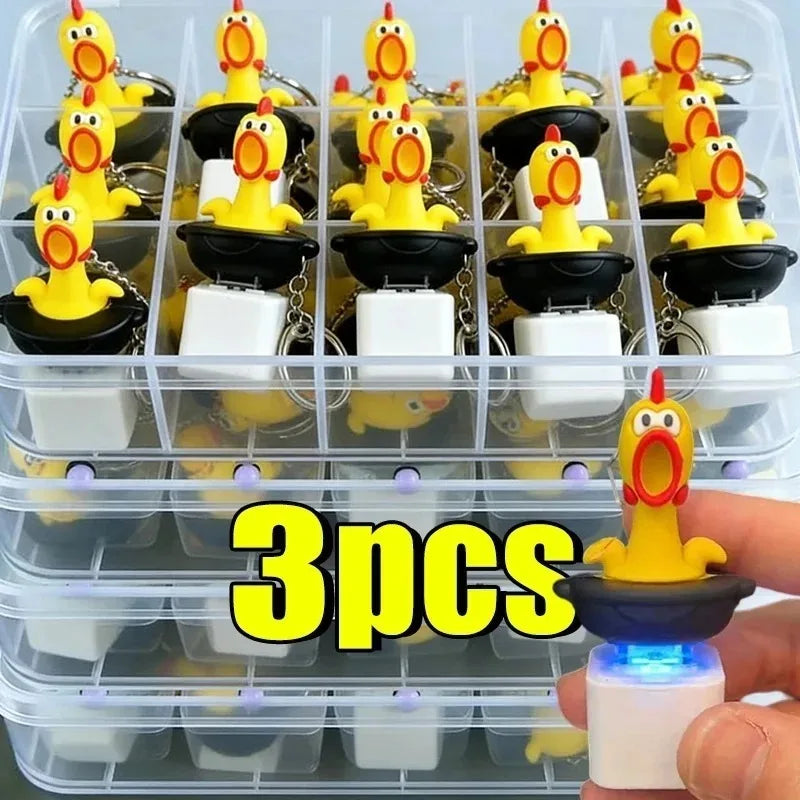 2PCS Funny Screaming Chicken Keychain Sound Light Press Button