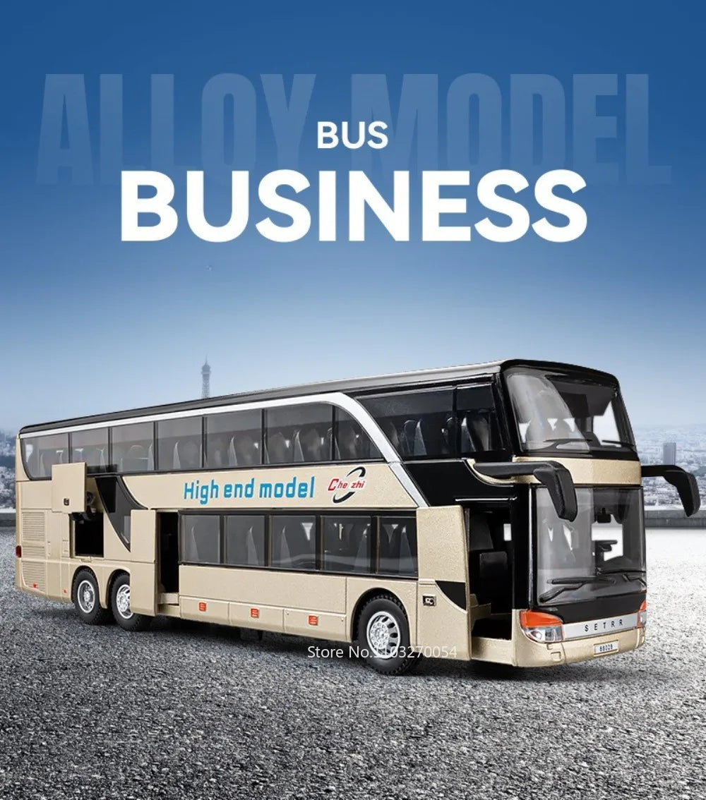 Business Single Decker Bus Alloy Models Doors Opened with Sound Light Pull Back Bus