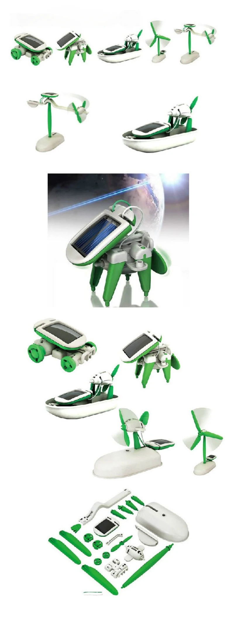 6-In-1 Solar-Power Robot Kit Assembling Ship Fan Windmill Car Toys Scientific Lab -Educational Gadgets