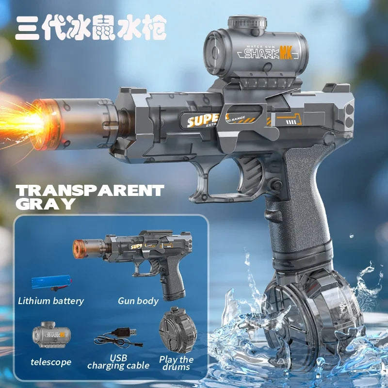 Simulated Firing and Recoil Electric Water Gun Toys Children Automatic Sensor Lights Water Pistol Kids Toy
