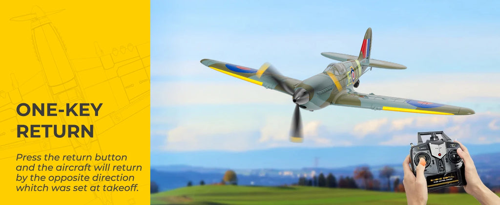 VOLANTEXRC Spitfire RC Plane - 4CH with Gyro, 3 Modes, 2 Batteries, 656ft Range