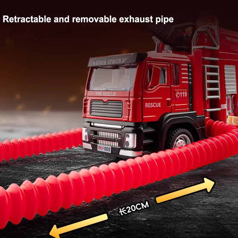 New Smoke Exhaust Fire Truck Die-cast Light Music Alloy Fire Truck Model