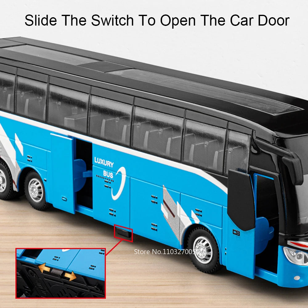 Business Single Decker Bus Alloy Models Doors Opened with Sound Light Pull Back Bus