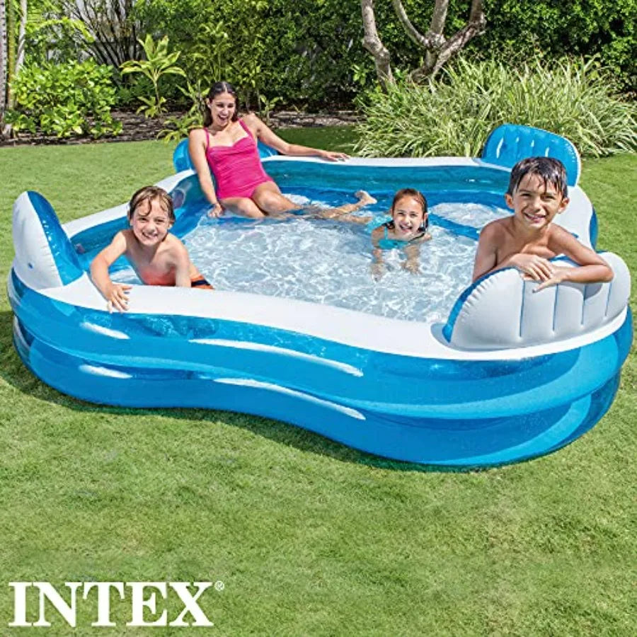 Swimming Pool 90 X 90 X 26 for Ages 3+ Swim Center Family Lounge Durable PVC Material Blue Color Easy Setup and Storage