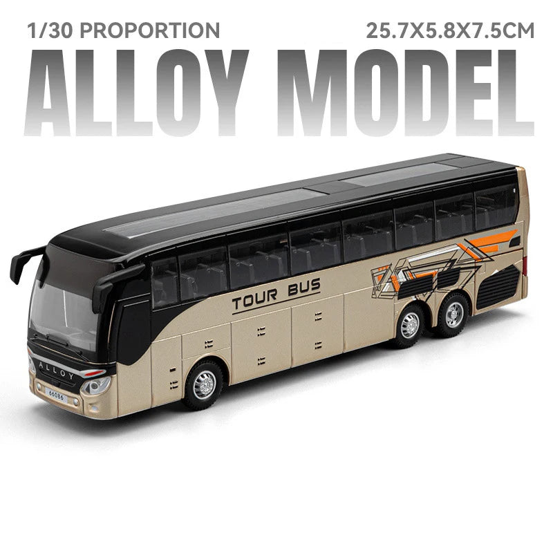 Business Single Decker Bus Alloy Models Doors Opened with Sound Light Pull Back Bus