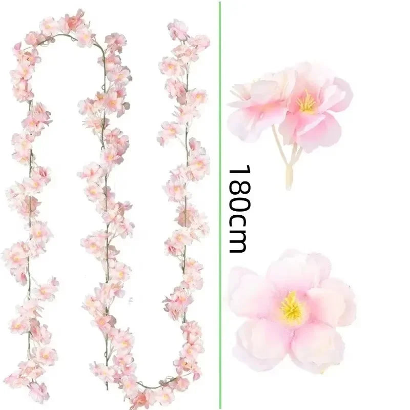 1-10PCS 180m Artificial Cherry Blossom Garland Fake Flower Vine Wall Decoration Wedding Party