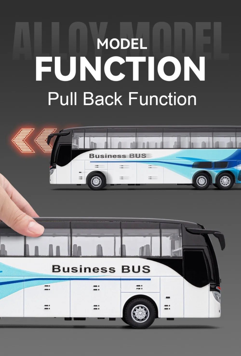 Business Single Decker Bus Alloy Models Doors Opened with Sound Light Pull Back Bus