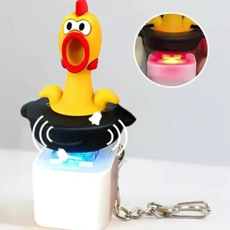 2PCS Funny Screaming Chicken Keychain Sound Light Press Button