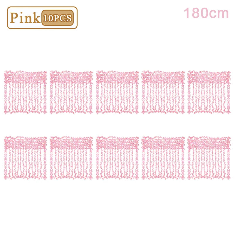 1-10PCS 180m Artificial Cherry Blossom Garland Fake Flower Vine Wall Decoration Wedding Party