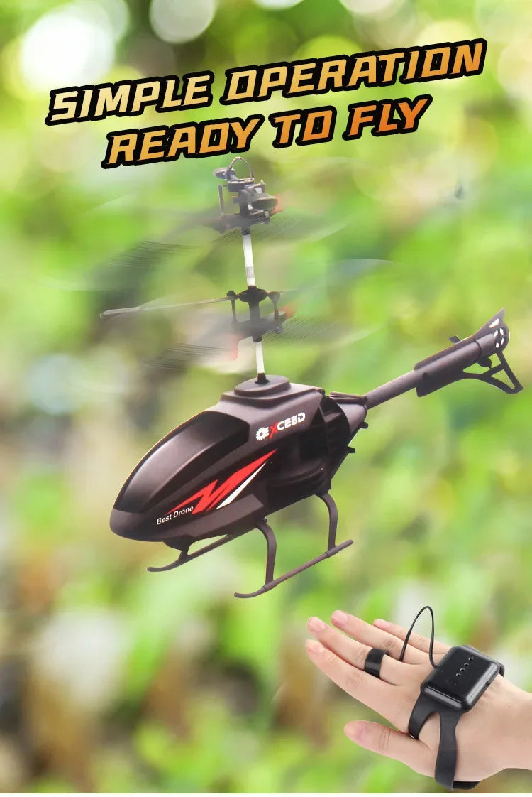 Helicopter with Lighting Rechargeable Mini RC Drone | Watch Wrist Hand Controlled Induction Aircraft Impact Resistant