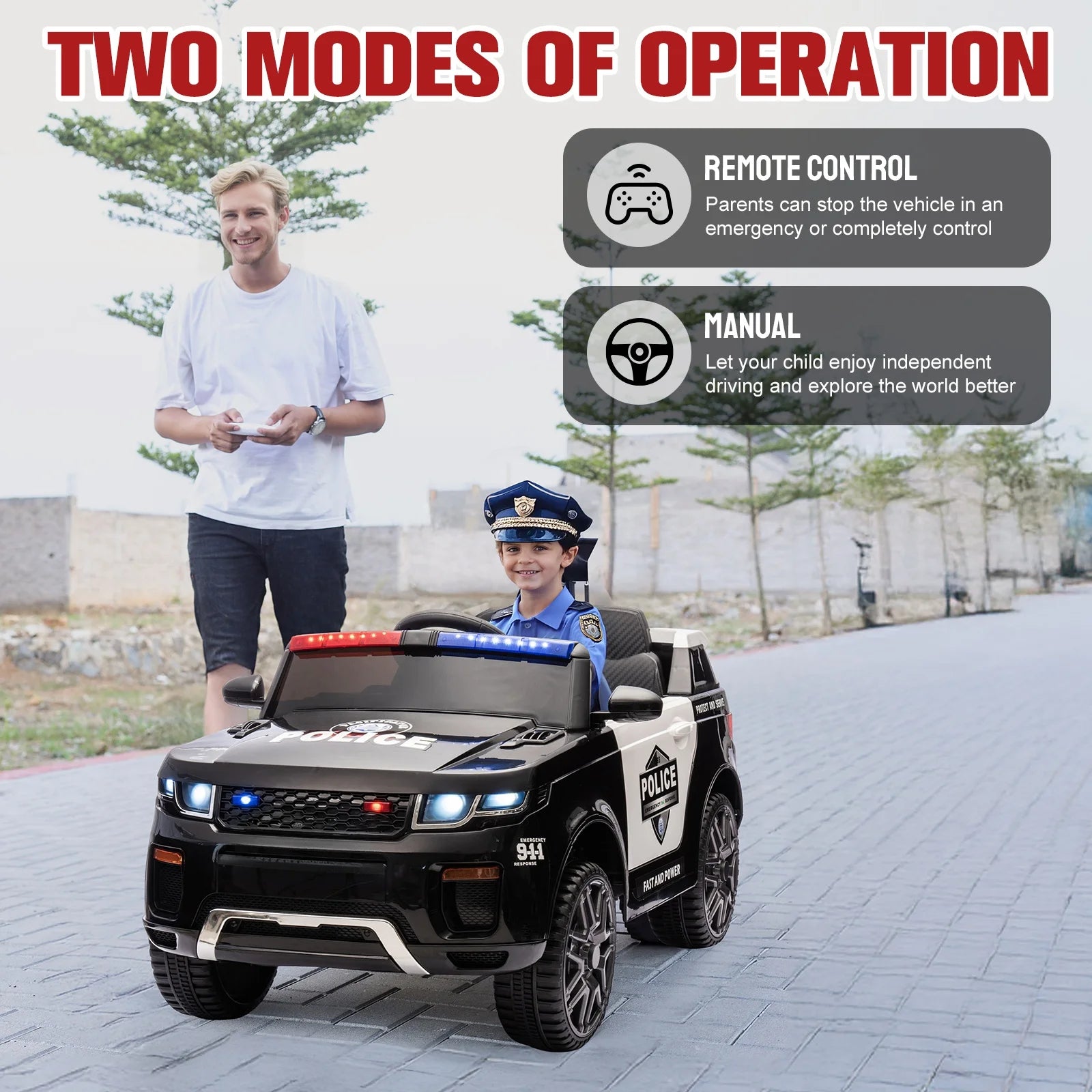 Kids Ride On Police Car 12V Battery Powered Electric Vehicle Power Wheel Ride